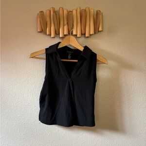Black Sleeveless Crop Blouse with Notched Collar